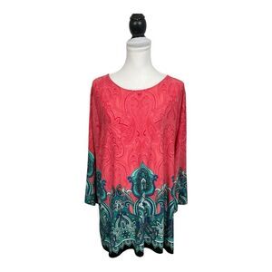 Investments II Blouse Tunic Plus Size 2X Floral Paisley Multicolor Pullover Top